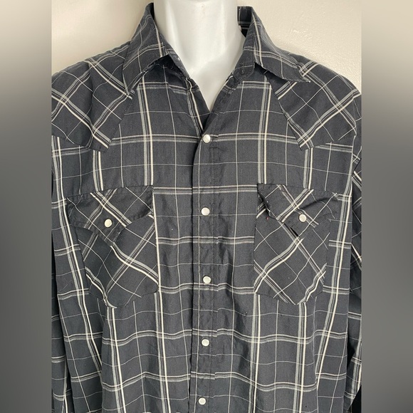 PLAINS WESTERN WEAR LT Men's BlackPearl Button Plaid Shirt Pictured AS IS - Picture 2 of 4